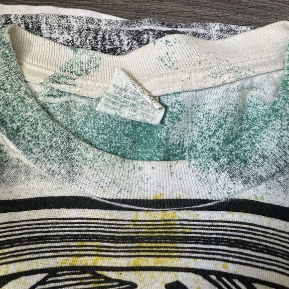 VINTAGE 90s Wolf Shirt Size XXL Graphic AOP Single Stitch Double Sided Nature - Picture 5 of 11